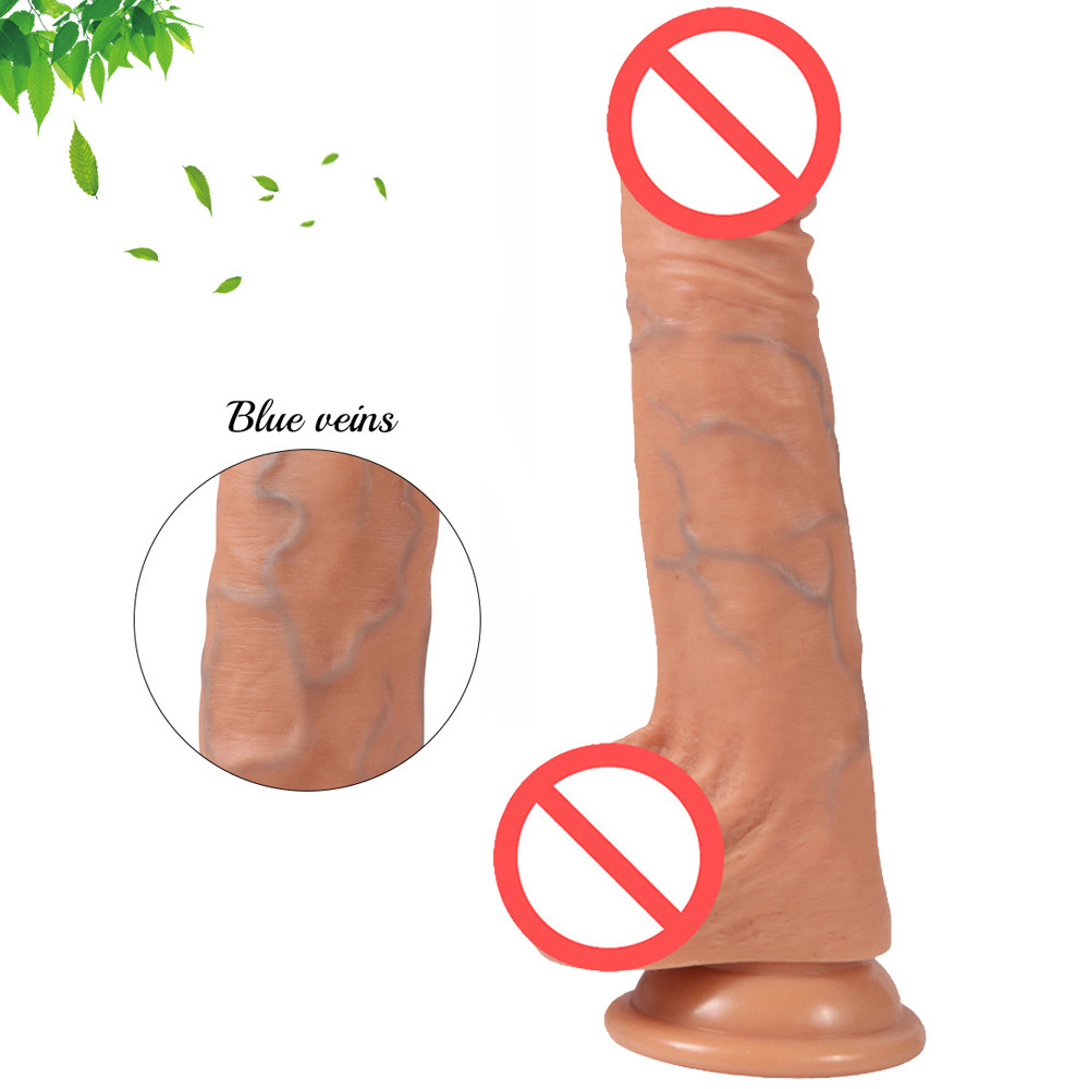 Bleu réaliste Veines Dildo avec une forte aspiration Coupe du sentiment de peau Gros gros pénis Masturbation adulte Dick Sex Toy pour les femmes