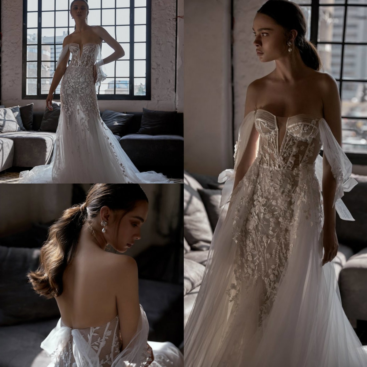 Julie Vino Mermaid Wedding Dresses With Detachable Train Off Shoulder Lace Appliques Bridal Gowns Backless Sweep Train Beach Wedding Dress