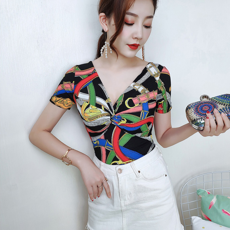 Summer Low-cut V collar v neck Shrink waist Slim fit Thin Short sleeve T-shirt top women, Color-2
Summer Low-cut V collar v neck Shrink waist Slim fit Thin Short sleeve T-shirt top women, Color-2
