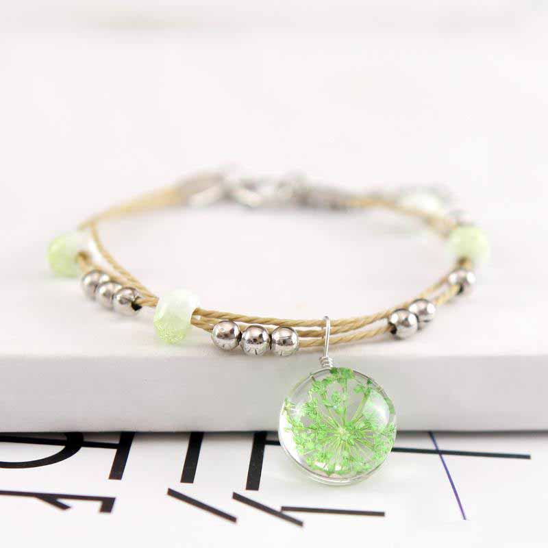Bracelet of dried flower plant specimens of Chinese wind system, glass ball, dandelion, starry lady and lover's Bracelet 24pcs/lot