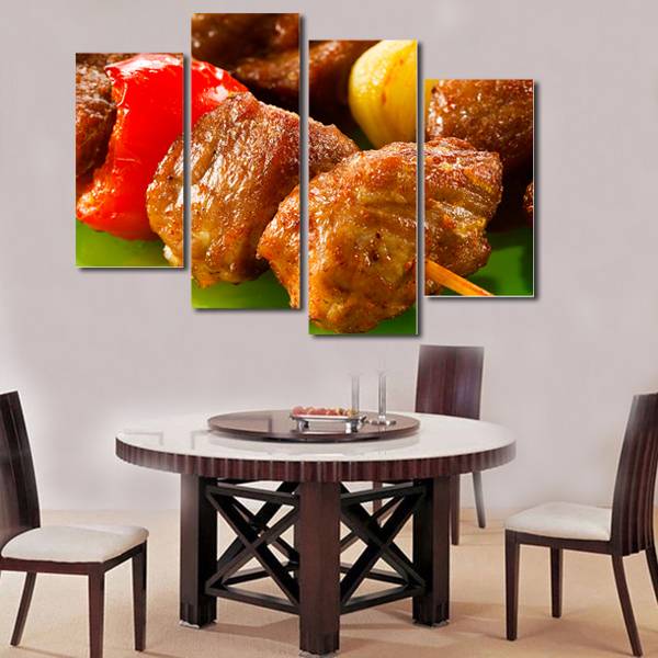 4pcs/set Unframed Delicious American Barbecue HD Food Print On Canvas Wall Art Picture For Home and Living Room Decor