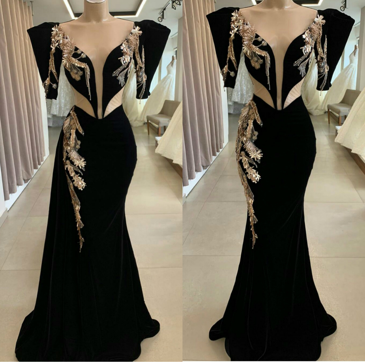 Black Mermaid Prom Dresses With Detachable Train Satin Sweep Train Formal Evening Gowns 3D Floral Appliques Custom Made Special Party Dress, Nude
Black Mermaid Prom Dresses With Detachable Train Satin Sweep Train Formal Evening Gowns 3D Floral Appliques Custom Made Special Party Dress, Nude