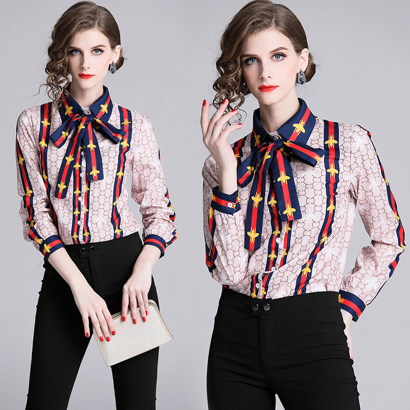 New Women's Floral Printed Shirt With Neck Bow Plus Size Elegant Long Sleeve Ladies Button Blouses Runway Office Designer Shirts Tops, Customize
New Women's Floral Printed Shirt With Neck Bow Plus Size Elegant Long Sleeve Ladies Button Blouses Runway Office Designer Shirts Tops, Customize