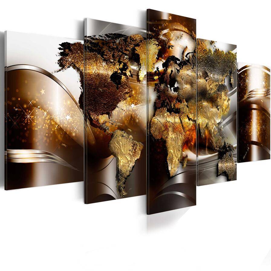 ( No Frame ) Canvas Print Modern Abstract Metal World Map Art Painting Home Decoration, Choose Color & Size