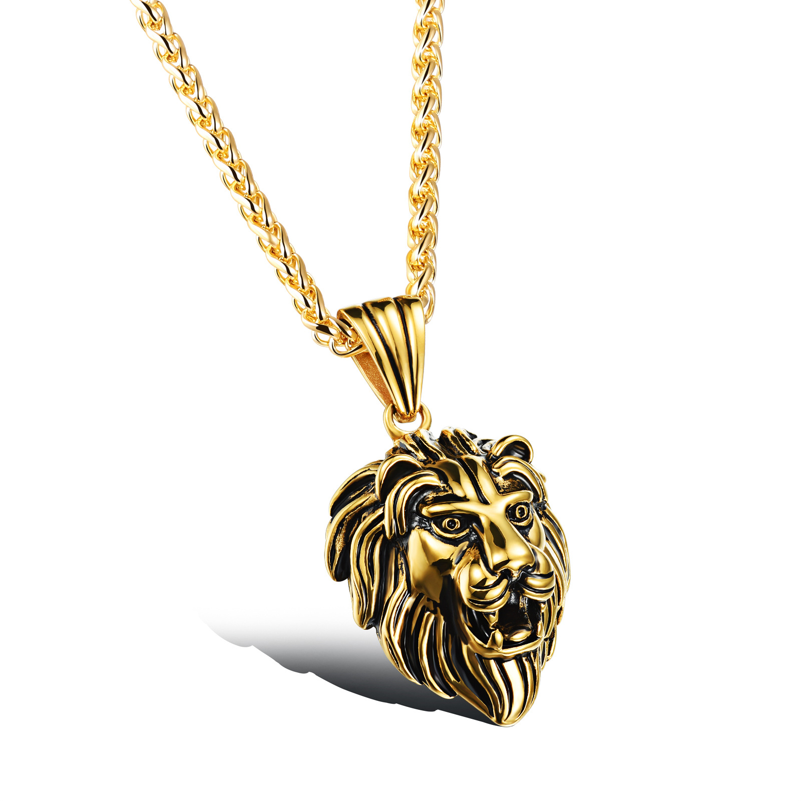 Cool Men Hip Hop Retro Domineering Lion Shape Pendant Necklace 316L Stainless Steel Animal Pendants Jewelry
