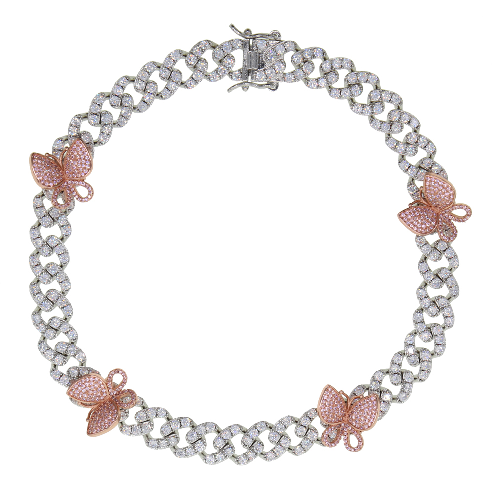 2024 iced out bling cz Miami cuban link chain PINK Butterfly charm choker necklace hip hop rock bling wide cool women jewelry