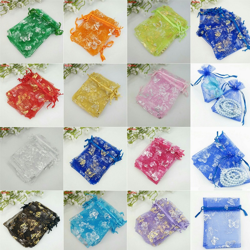 50Pcs 7x9 9x12 11x16 CM Butterfly Bronzing Drawable Jewelry Packaging Organza Bags Wedding Party Jewelry Bag Gift & Pouches 7Z