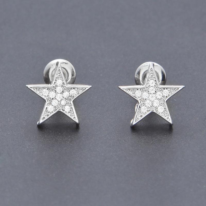 New Gold Bling Diamond Mens Hip Hop Pentagram Earring Studs Personalized Iced Out Zirconia Stud Earrings Rapper Jewelry Gifts for Men Women