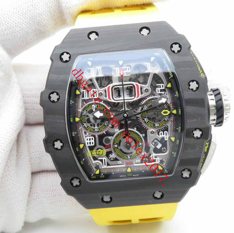 Men's luxury =KV Factory RM011-03 Automatic Flyback Chronograph Asia 7750 Valjoux WATCH Skeletonal Full Forged Carbon Case Yellow Vented, Black
Men's luxury =KV Factory RM011-03 Automatic Flyback Chronograph Asia 7750 Valjoux WATCH Skeletonal Full Forged Carbon Case Yellow Vented, Black