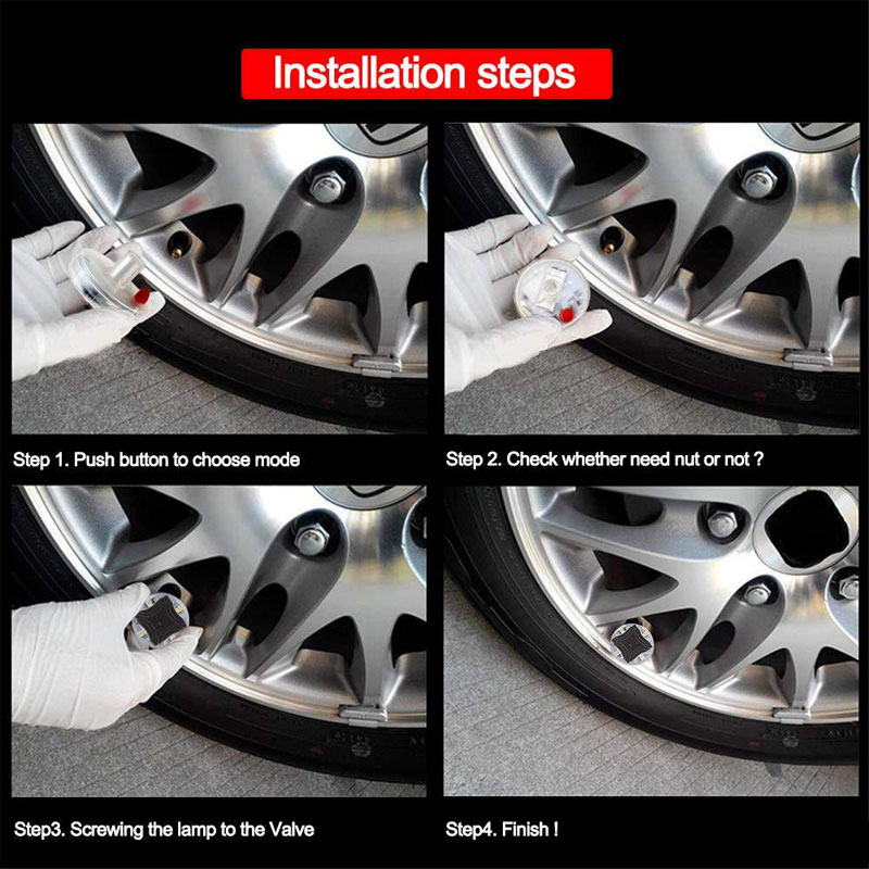 4pcs Car Tire Wheel Lights Solar Valve Cap With Motion Sensors RGB Warning Decorative Neon LED Lights for Auto Bicycle Motorcycles