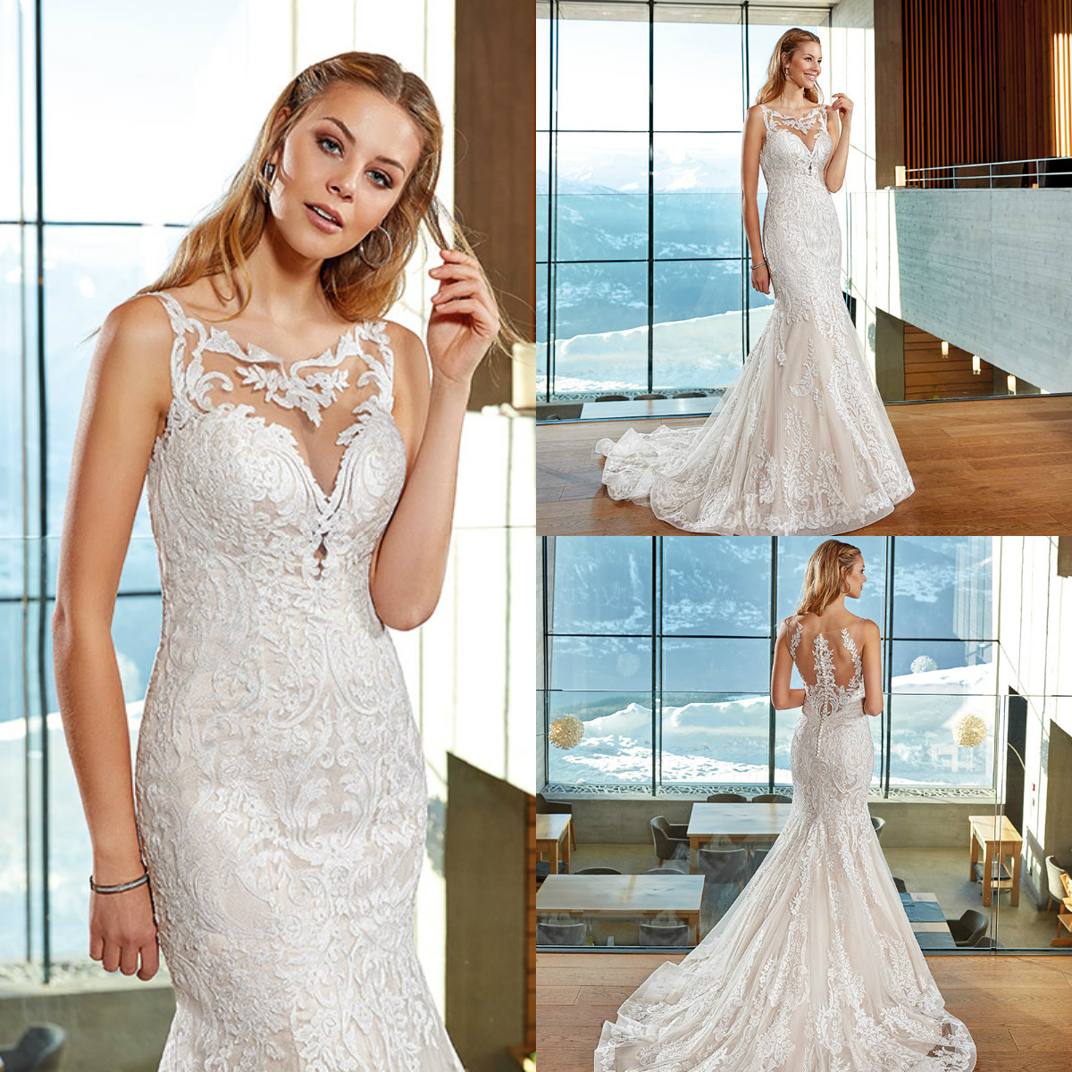 2019 Elegant Boho Mermaid Wedding Dresses Sheer Jewel Neck Lace Appliques Eddy K Plus Size Wedding Dress Bridal Gowns Custom Made