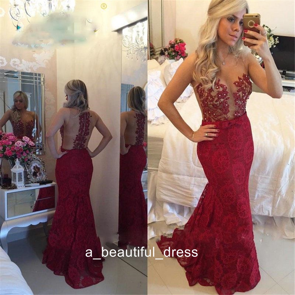 Vestido De Festa Vestido Gala Sexy See Through Back Scoop Sheer Strap Mermaid Lace long Prom Evening Dress Party Prom Gown Elegant ED1297