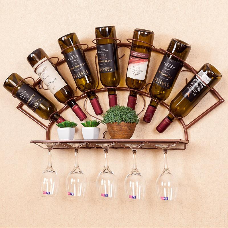 Wrought iron wine rack wall hanging rack hanging living room dining room simple goblet wine glass creative European style