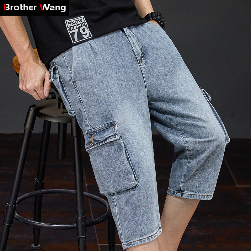 Summer New Men Denim Cropped Pants Fashion Casual Elasticated Waist Cargo Stretch Jeans Shorts Male Brand, Blue
Summer New Men Denim Cropped Pants Fashion Casual Elasticated Waist Cargo Stretch Jeans Shorts Male Brand, Blue