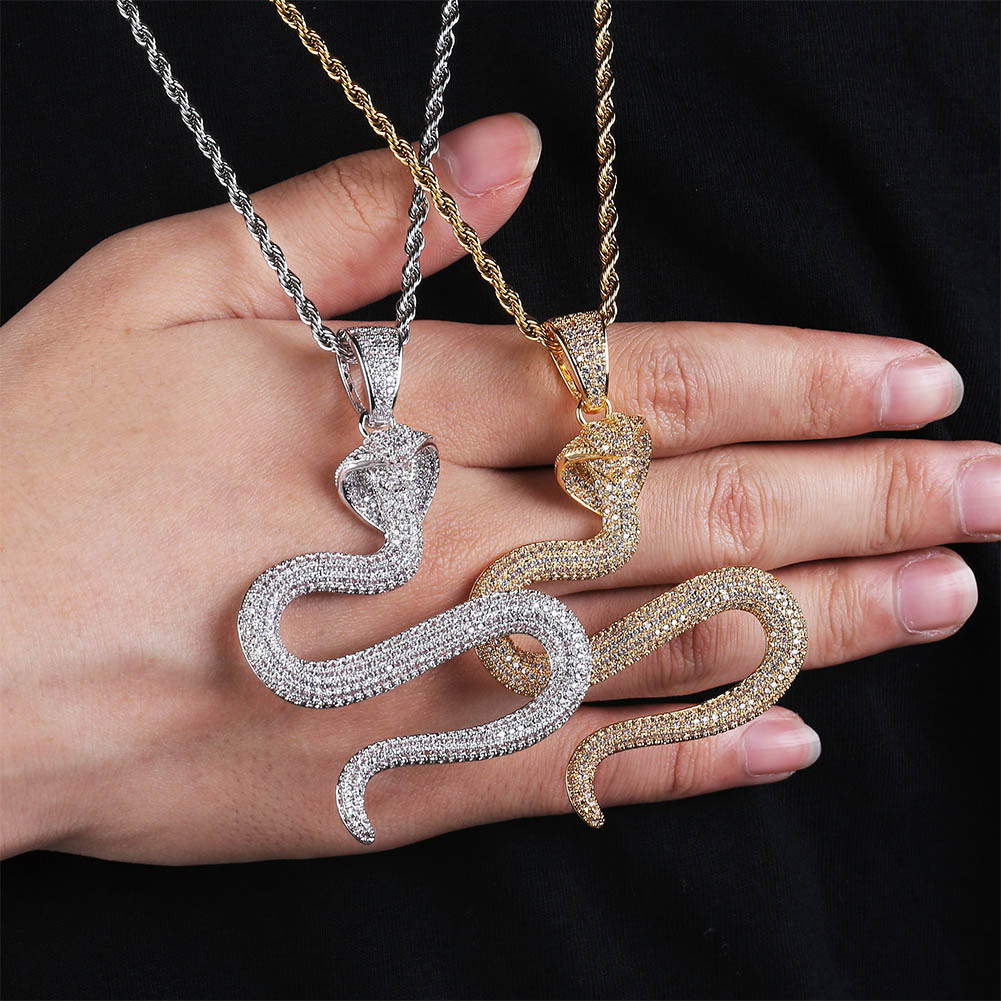 Cool Men Hip Hop Cobra Snake Pendant Necklace Platinum Plated Solid Full Zircon Mens Jewelry