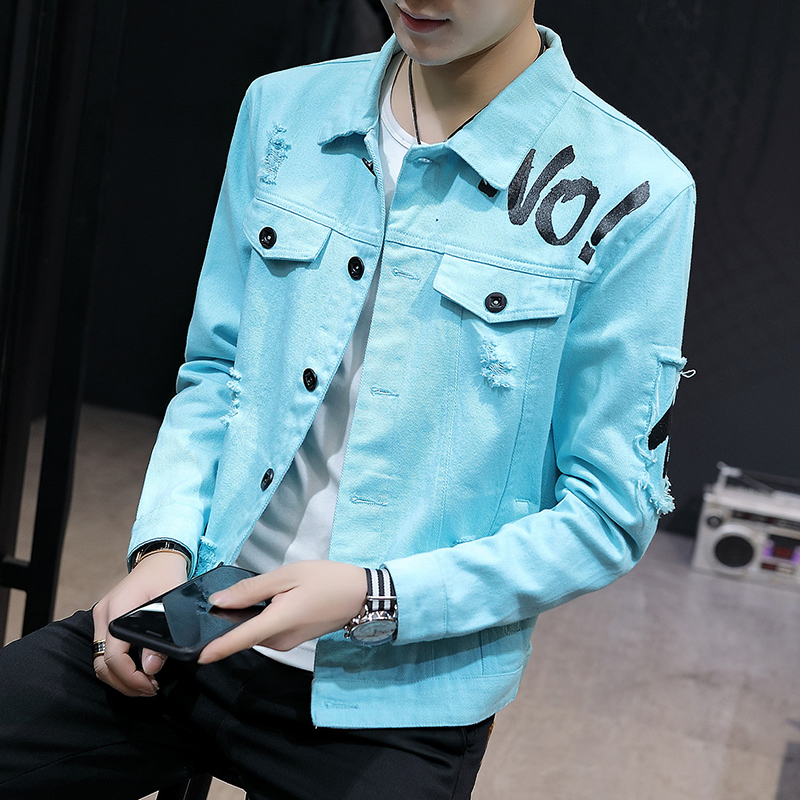 New Spring Men's Denim Jacket Holes Long Sleeve Letters Print Casual Male Coat Buttons Lapel Collar Size -3XL E33, Black
New Spring Men's Denim Jacket Holes Long Sleeve Letters Print Casual Male Coat Buttons Lapel Collar Size -3XL E33, Black