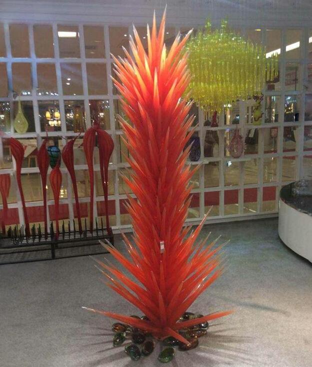 Decorative Hotel Large Lamps Hand Blown Glass Tree Floor Lamp Orange Murano Garden Park Conifer Sculpture