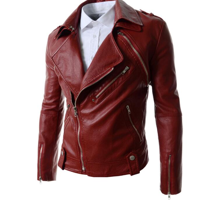 Wholesale-New ! Mens Removable Sleeve Designer High Quality PU Leather Jacket Men Motorcycle Jacket Jaqueta Couro Color : Red / Black