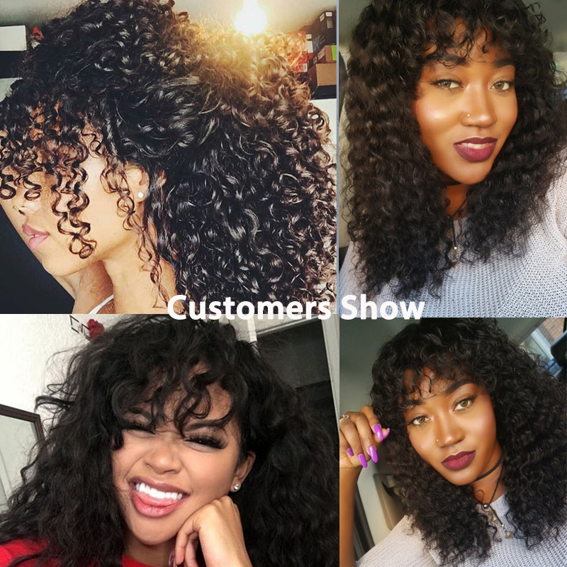 Ishow Brazilian Water Loose Deep Wave Straight Human Hair Wigs with Bangs Peruvian Curly None Lace Wigs Indian Hair Malaysian Body Wave