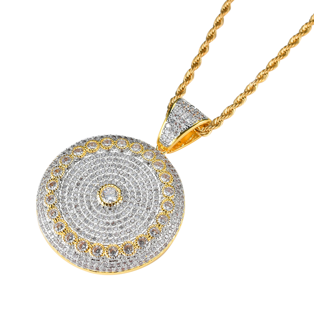 Wholesale- Hip Hop Disc Pendant Copper Micro pave with CZ stones Necklace Jewelry for men CN015