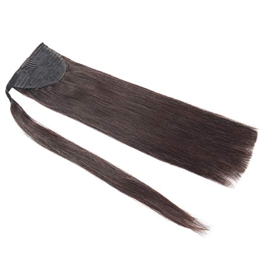18" Straight Sleek low Wrapped Around Black Ponytail Extension for Woman fake pony tail hair piece Remy Hair Extension 100g-140g natural 1b