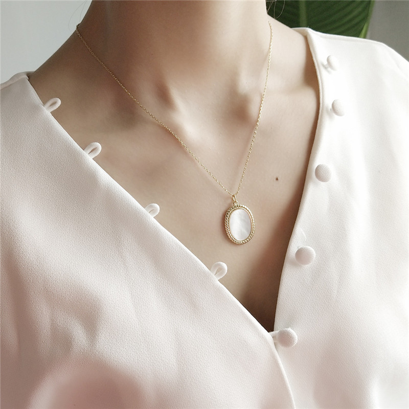 45cm Chain Necklaces&Pendants For Women New Wedding Jewelry Gifts 100% 925 Sterling Silver Geometric Oval Shape Shell Pendant Necklace