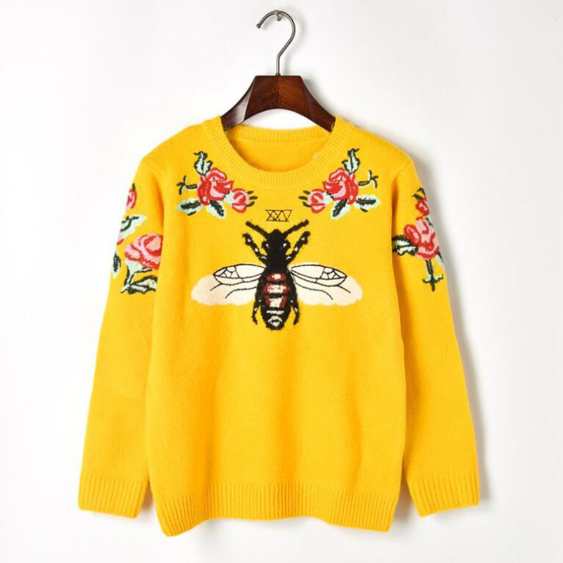 New Wool Winter Women Sweater Bee Flower Embroidery Luxury Yellow Knitted Sweater Vintage Warm Jumper Pullover
New Wool Winter Women Sweater Bee Flower Embroidery Luxury Yellow Knitted Sweater Vintage Warm Jumper Pullover