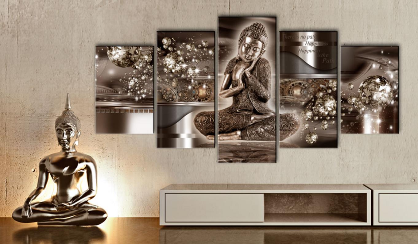 5 Panel Abstract Printed Buddha Painting Canvas Wall Art Home Decor Buddha Scenery Flower Picture For Living Room Unframed