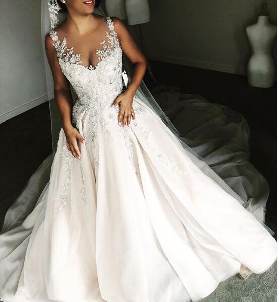 cheap lace beaded arabic wedding dresses sheer neck aline tulle bridal dresses vintage sexy wedding gowns