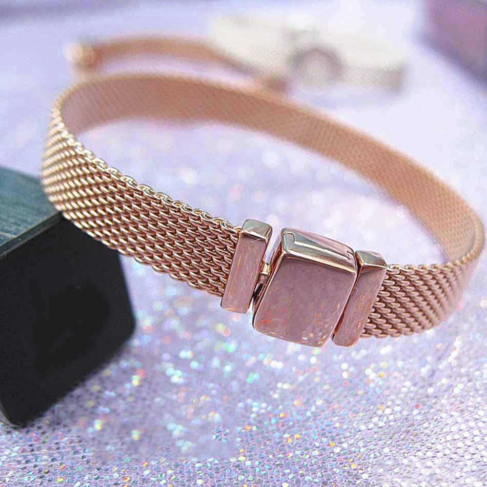 Authentic 925 Sterling Silver Reflexions bracelet with LOGO Engraved Fit style Jewelry Female Mesh Chain 10pcs/lot You can mix size
