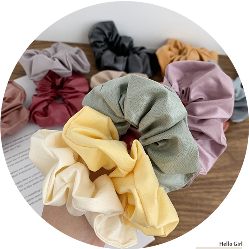 Scrunchies Headwear Retro PU Hairband Elastic Wide Rubber Band Girls Ponytail Holder Fashion Hair Accessories 14 Colors 120pcs DW4611