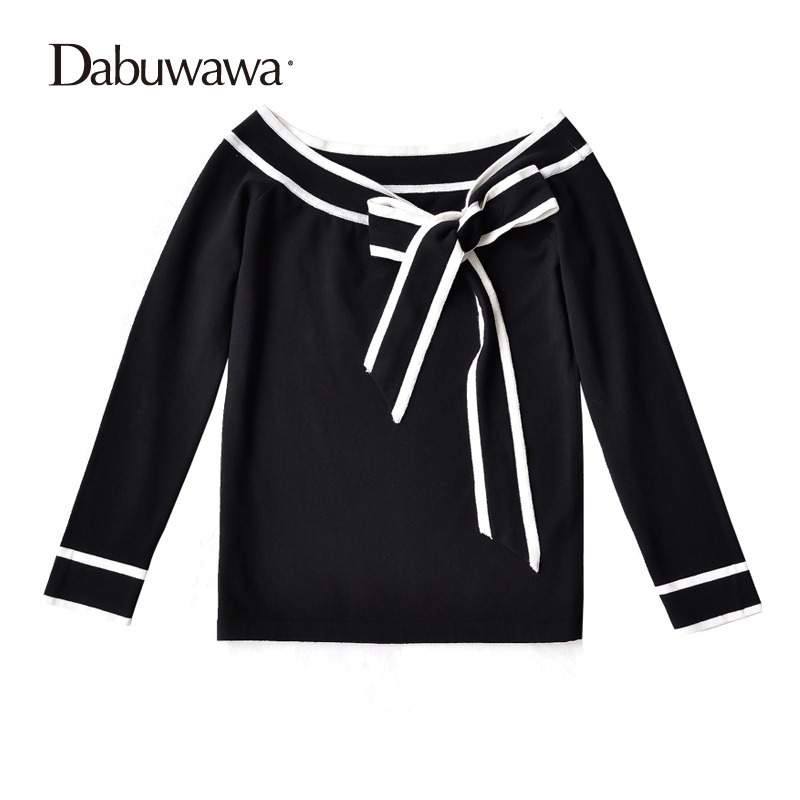 Women's Sweaters Dabuwawa Autumn Fashion Women Sweater Slim Knitwear Patchwork Cotton Pullover Long Sleeve Jumper With Bow #D17CJS012