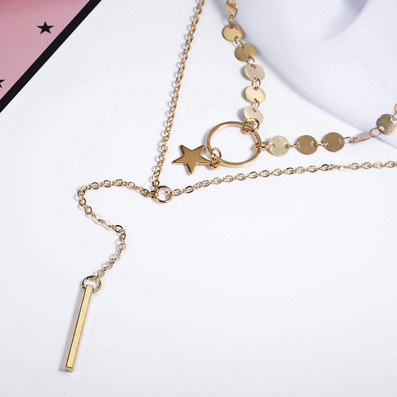 Star tassel beaded layered necklace pendant star long stick simple pendant necklace ladies chain girls fashion jewelry