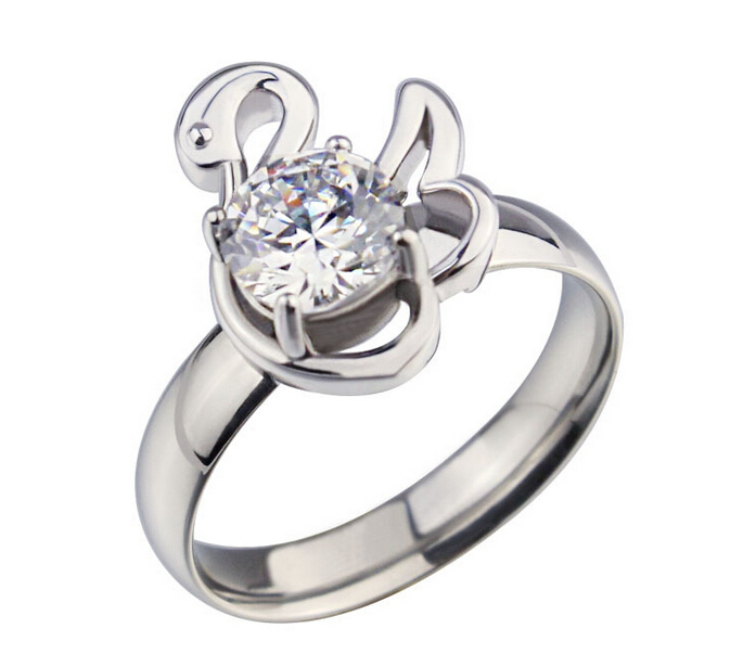 Wholesale- Titanium steel rings for women Swan set auger female ring engagement diamond rings sona diamond ring free shipping