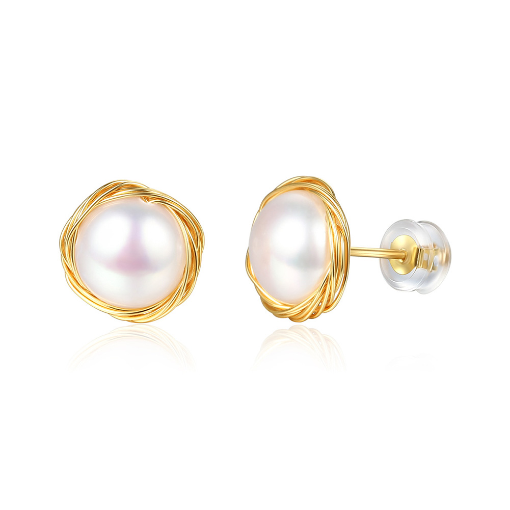 S925 Sterling Needle Pearl Stud Earrings New Style Fashion Women 18k Gold Plated Earrings Jewelry Wholesale
