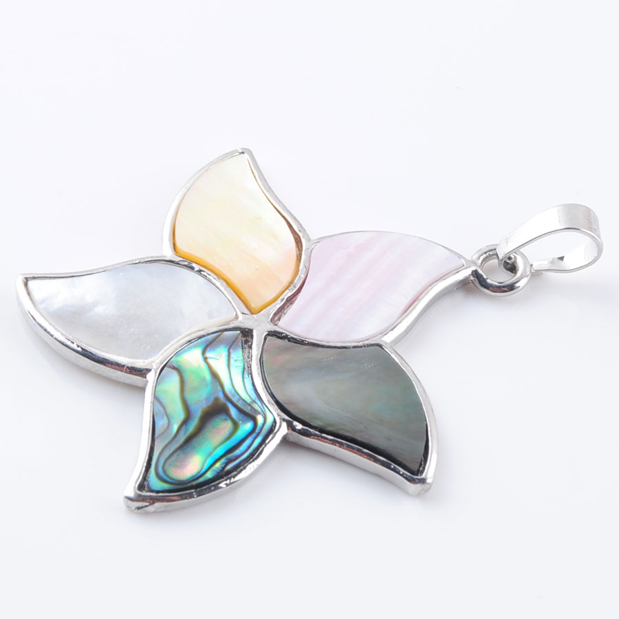 WOJIAER Natural Zealand Abalone Shell Gem Stone Pendant Beads Plant Flower Women Men Jewelry DBN366