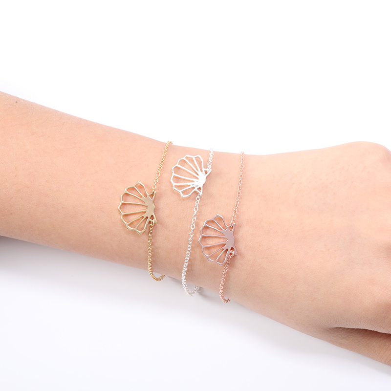 10PCS Geometric Origami Sea Clam Shell Bracelet Nautical Ariel Mermaid Conch Seashell Chain Bracelets Bangles for Ocean Beach Party Jewelry