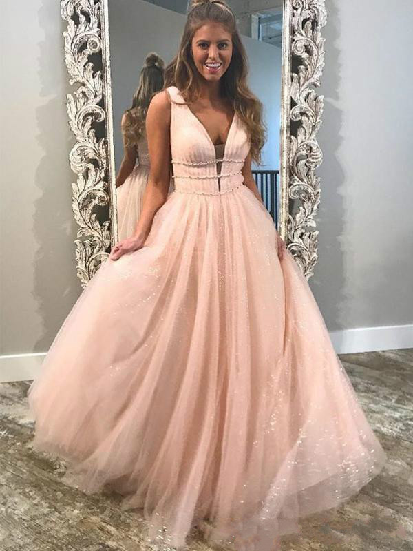 Pink Prom Deep V Neck Sweet 16 Girl Dress Beaded Sequins Evening Party Gowns Puffy Tiered Tulle Pageant Dresses Custom Made 0510