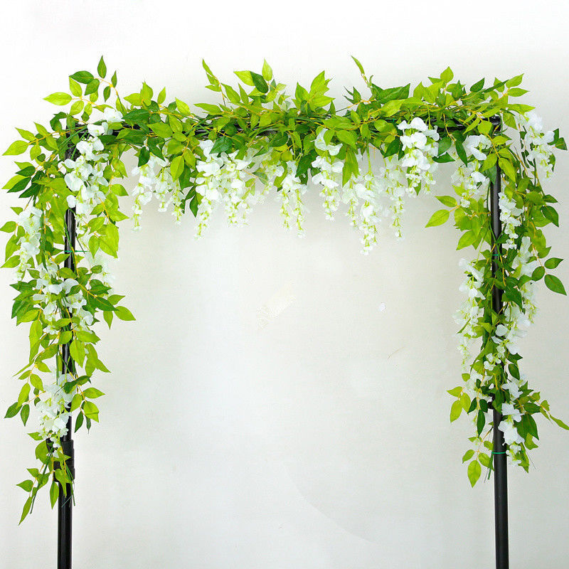Flower String Artificial Wisteria Vine Garland Plants Foliage Outdoor Home Trailing Flower Fake Hanging Wall Decor 7ft 2m
