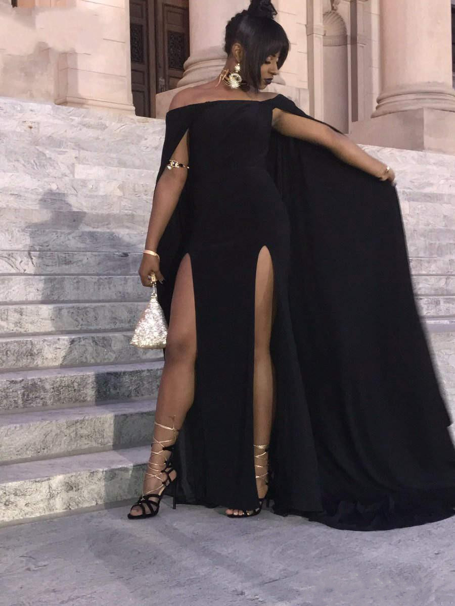sexy black long prom dresses with cape high side split off the shoulder elegant african party women mermaid evening dress