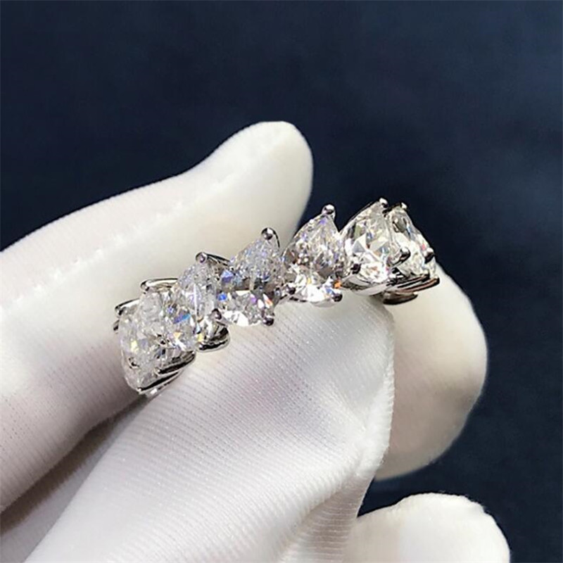 2020 New Arrival Women's Fashion Jewelry 925 Sterling Silver Water Drop Pear Cut White Topaz CZ Diamond Women Wedding Bridal Ring Gift