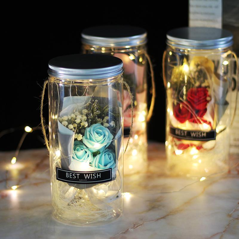 Soap Rose LED Soap Flower Plastic Bottles Wedding Artificial Flower Valentines Day Mothers Day Christmas Gift