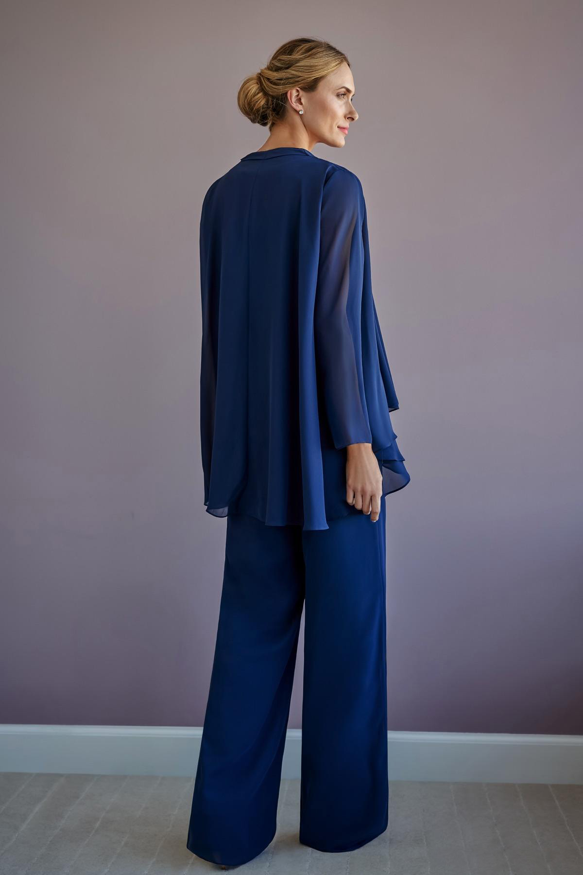Amazing Royal Blue Mother of the Bride Groom Pants Suit Three Pieces Sequins Lace Chiffon with Jacket Long Evening Formal Gowns Cheap