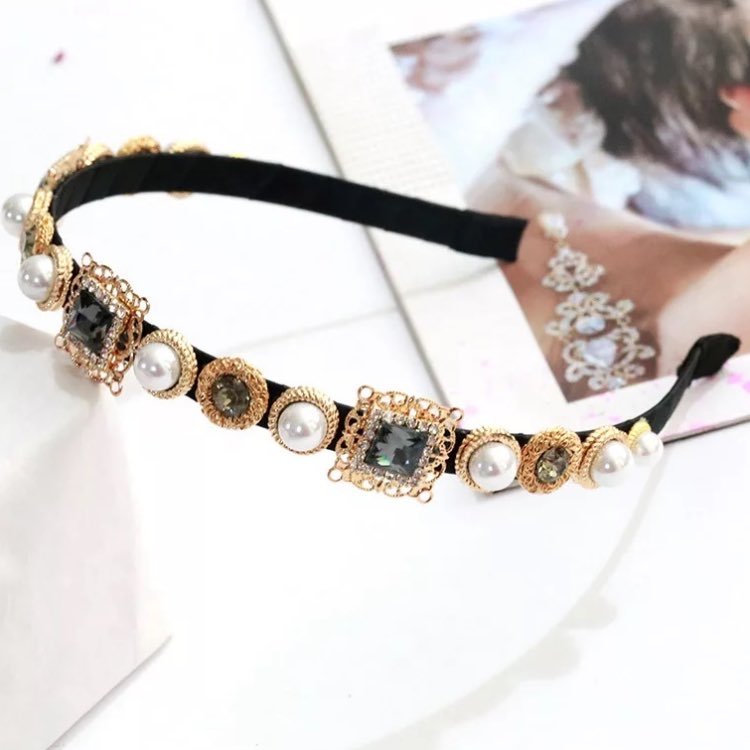 Baroque Retro Pearl Headband Diamond Glass Zircon Hairwear Fashion Rhinestone Hairband Women Hair Jewelry 4 Colors Wholesale