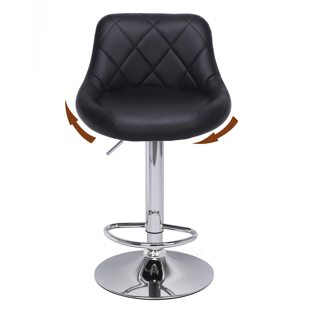 2pcs Adjustabl High Type with Disk No Armrest Rhombus Backrest Design Bar Stools Black