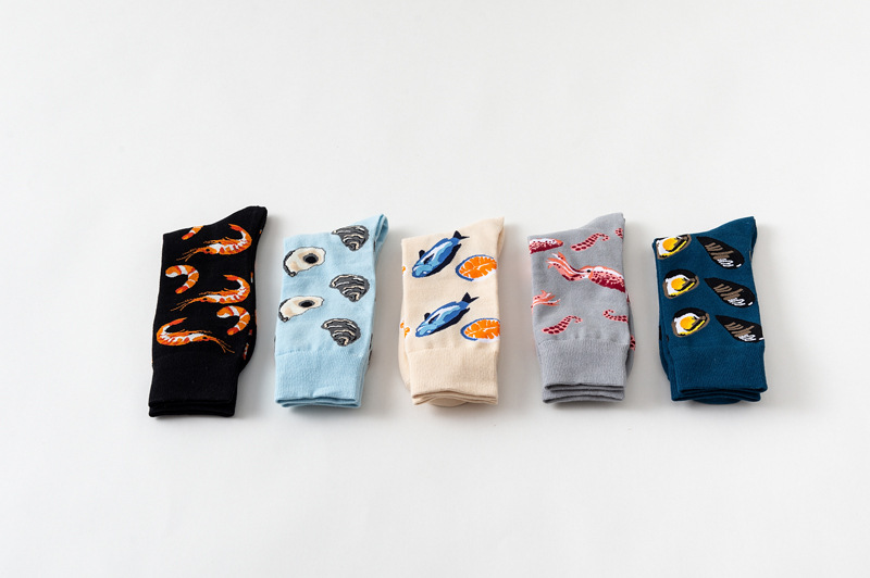5 pair/lot men's socks novelty popular sea food animal fruit cartoon style colorful funny long socks for man causal dress