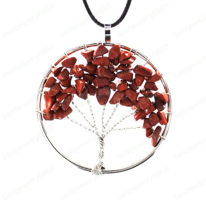 New 7 chakra Tree of Life Necklaces Natural crystal quartz Stone Pendant Leather Wax Rope chain For Women Fashion Jewelry Gift