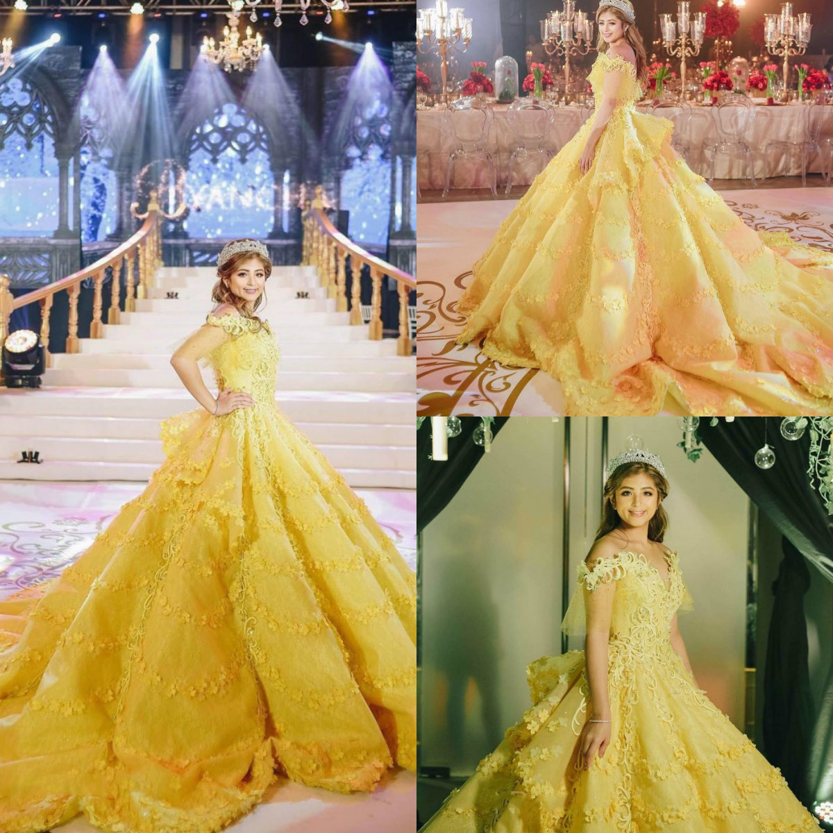 2019 Yellow Quinceanera Dresses Off The Shoulder 3D Floral Appliqued Sleeveless Ball Gown Girl's Pageant Dress Formal Party Gowns Wear
2019 Yellow Quinceanera Dresses Off The Shoulder 3D Floral Appliqued Sleeveless Ball Gown Girl's Pageant Dress Formal Party Gowns Wear