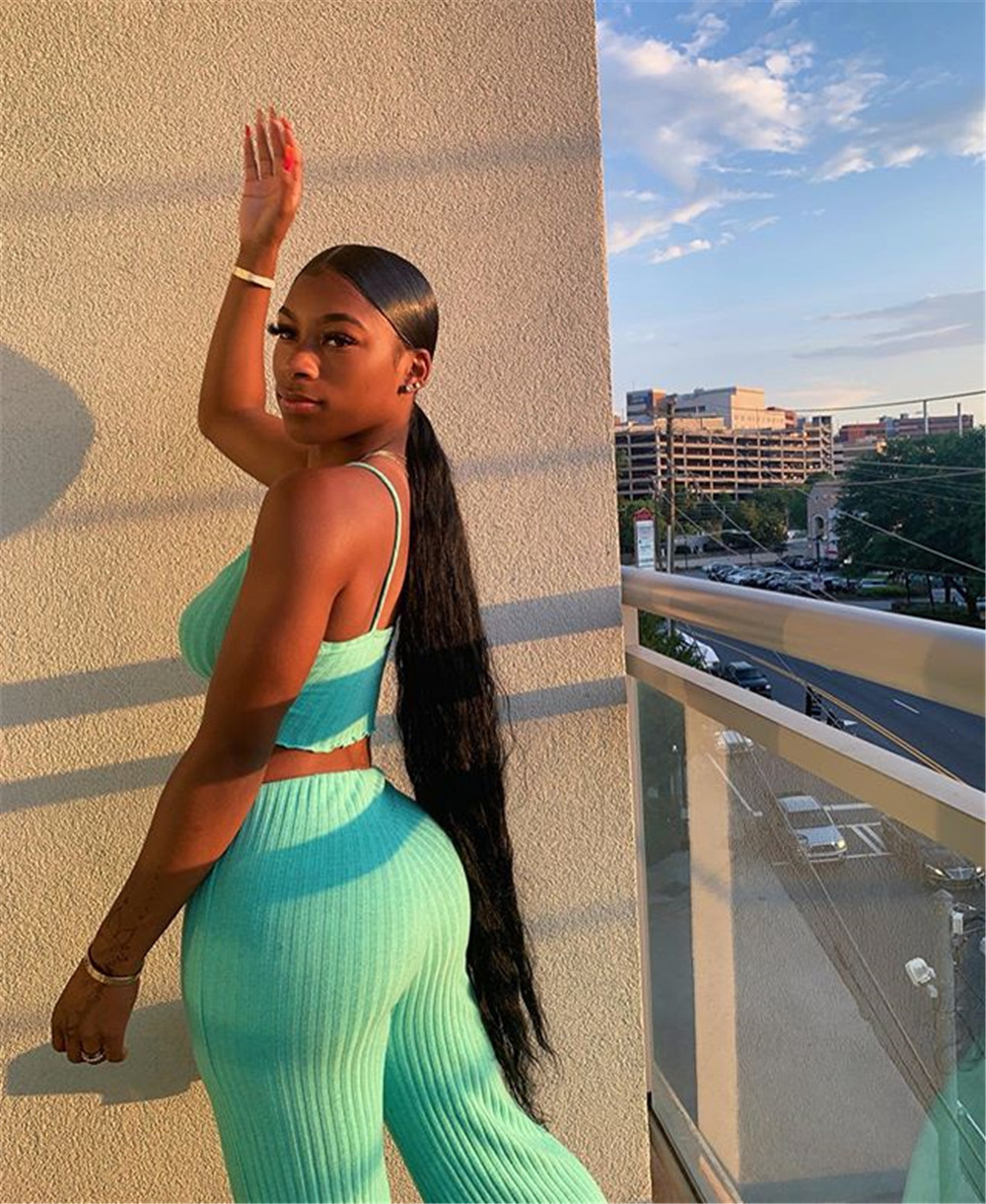 KGFIGU Ribbed two piece set 2019 Summer crop tops and wide leg pants casual knitting matching sets womens clothing T200116
