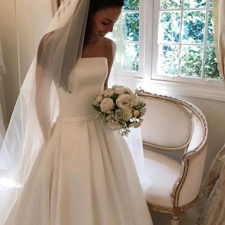 Simple Boho A e Wedding Strapless Satin Bridal Dress Bow Sashes Vestidos De Noiva Bride Dresses Cheapest